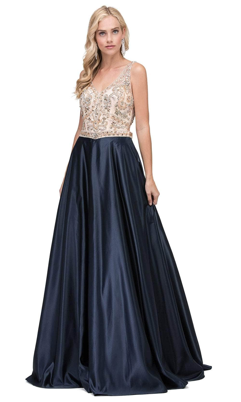 Image of Dancing Queen 2416 - Beaded Bodice V-Neck Prom Gown