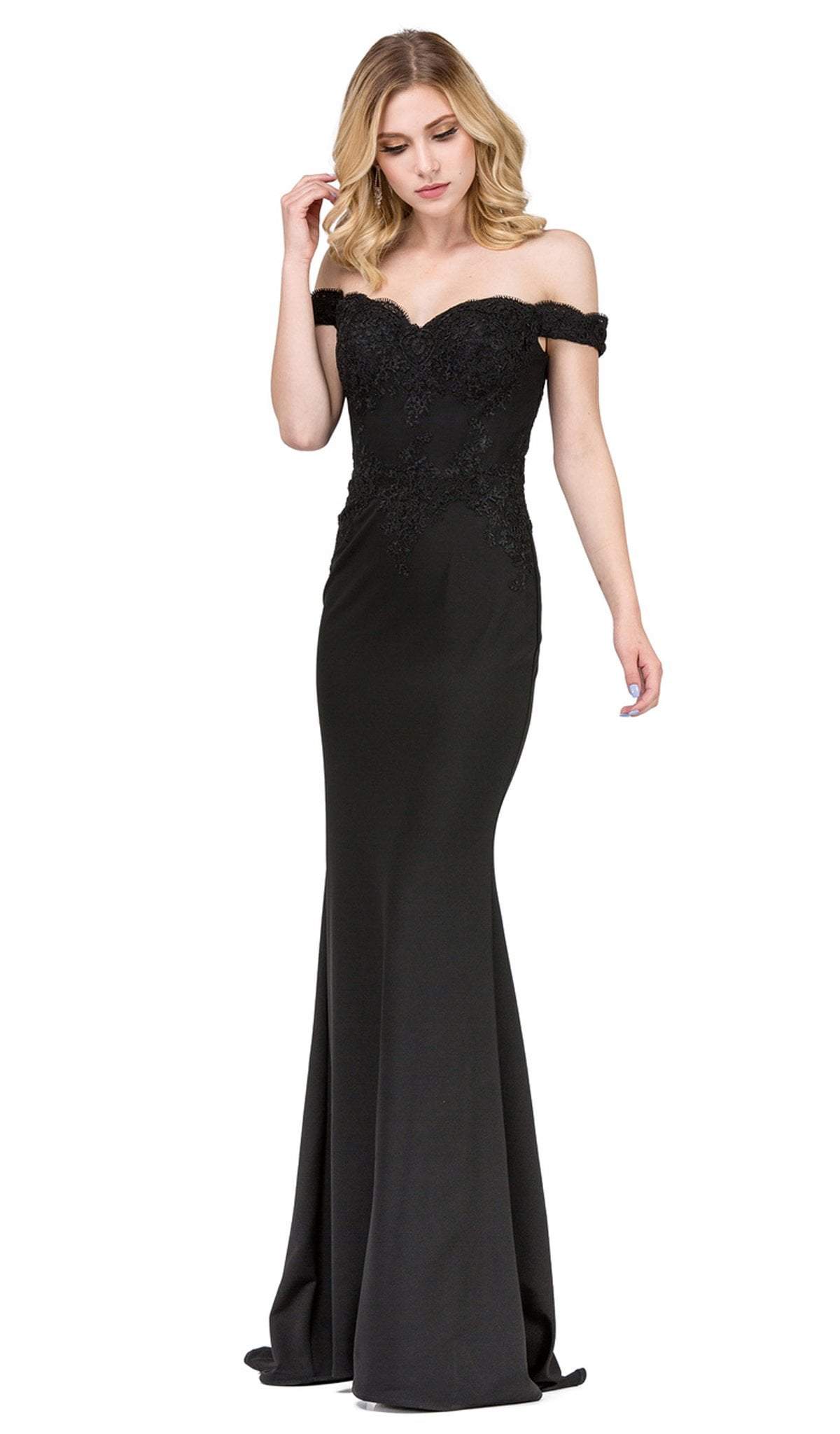 Image of Dancing Queen - 2562 Lace Applique Off-Shoulder Fitted Prom Dress