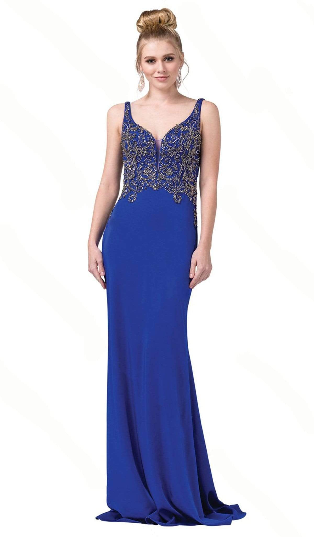 Image of Dancing Queen - 2819 Bead Embellished Plunging Prom Dress