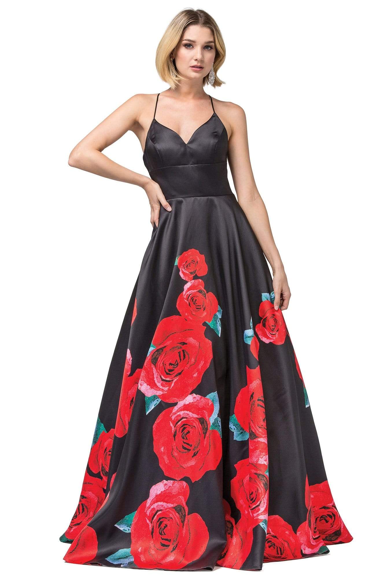 Image of Dancing Queen - 2843 Floral V-Neck Pleated Ballgown