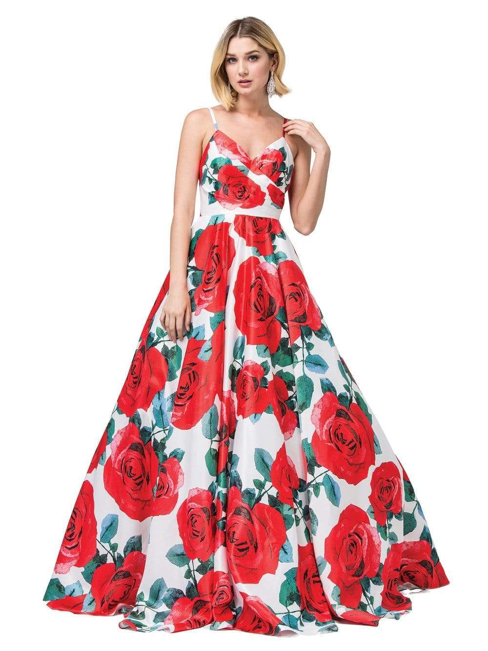 Image of Dancing Queen - 2845 Floral Ruched V-Neck Ballgown