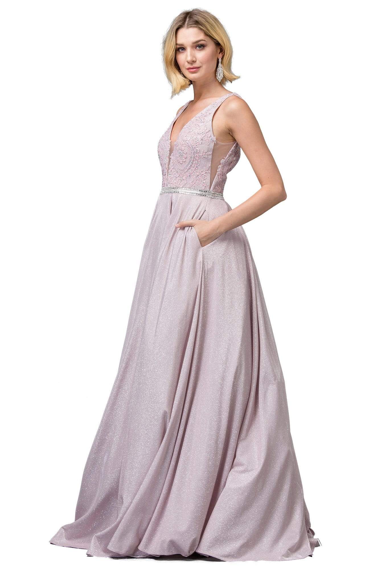 Image of Dancing Queen - 2880 Embroidered Deep V-neck Ballgown