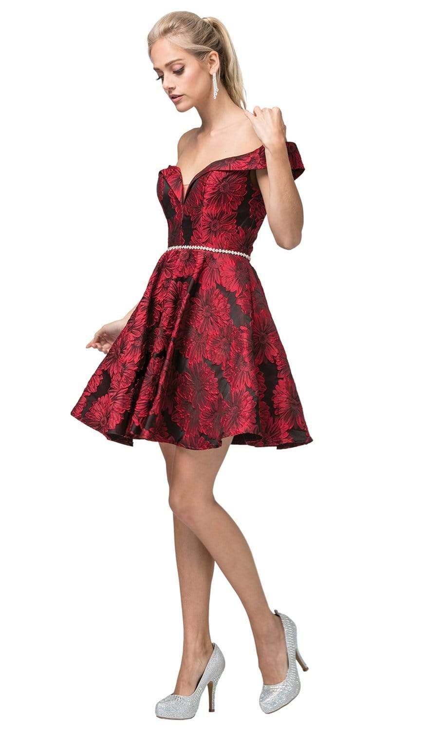 Image of Dancing Queen - 3096 Floral Off-Shoulder A-Line Dress