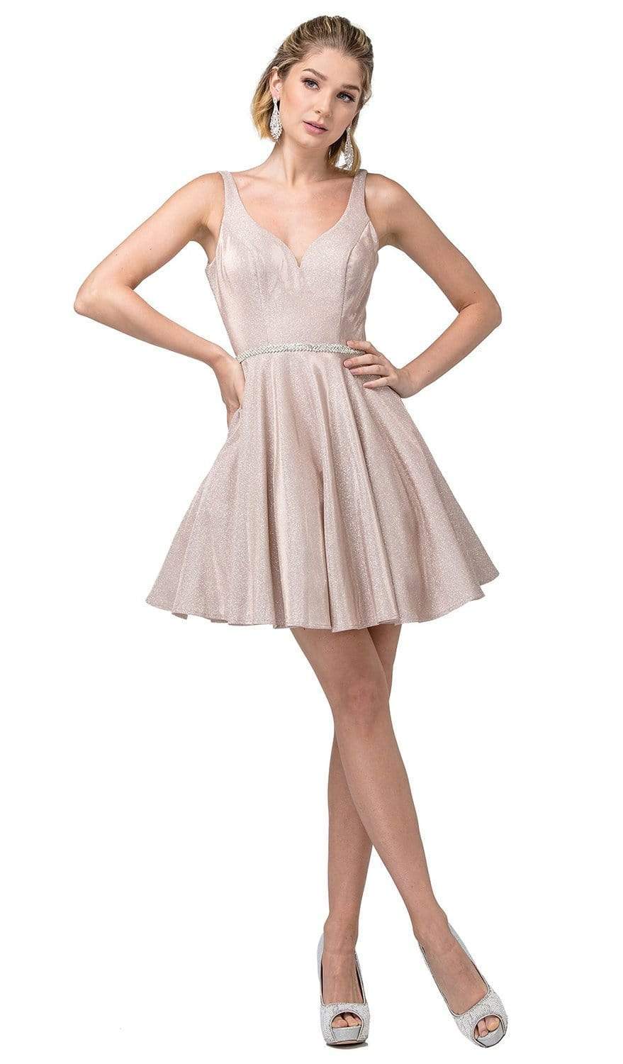 Image of Dancing Queen - 3142 V-Neck Pleated A-Line Cocktail Dress