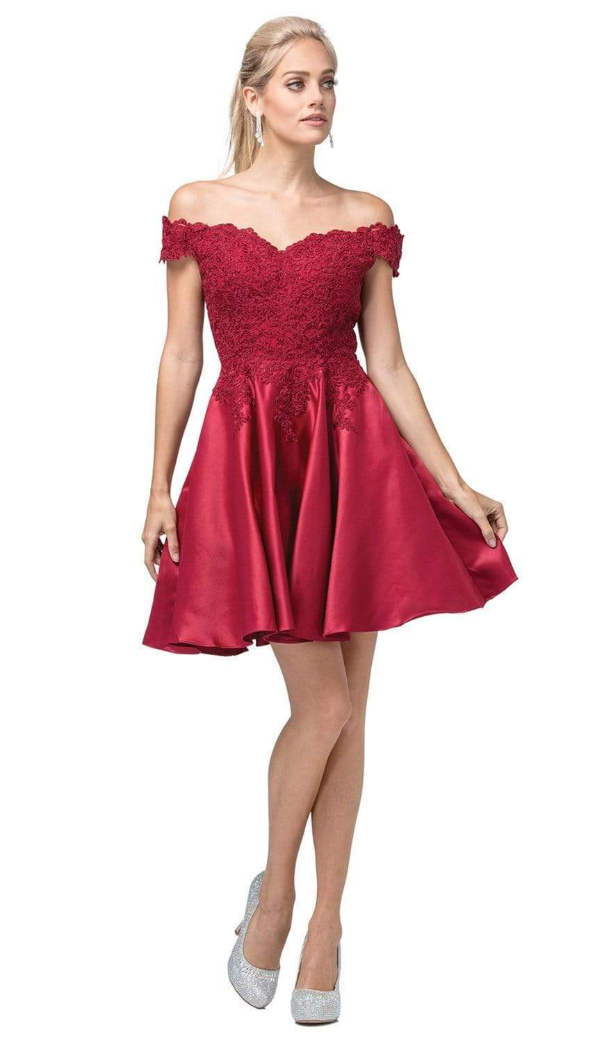 Image of Dancing Queen - 3213 Off Shoulder Lace and Satin Cocktail Dress