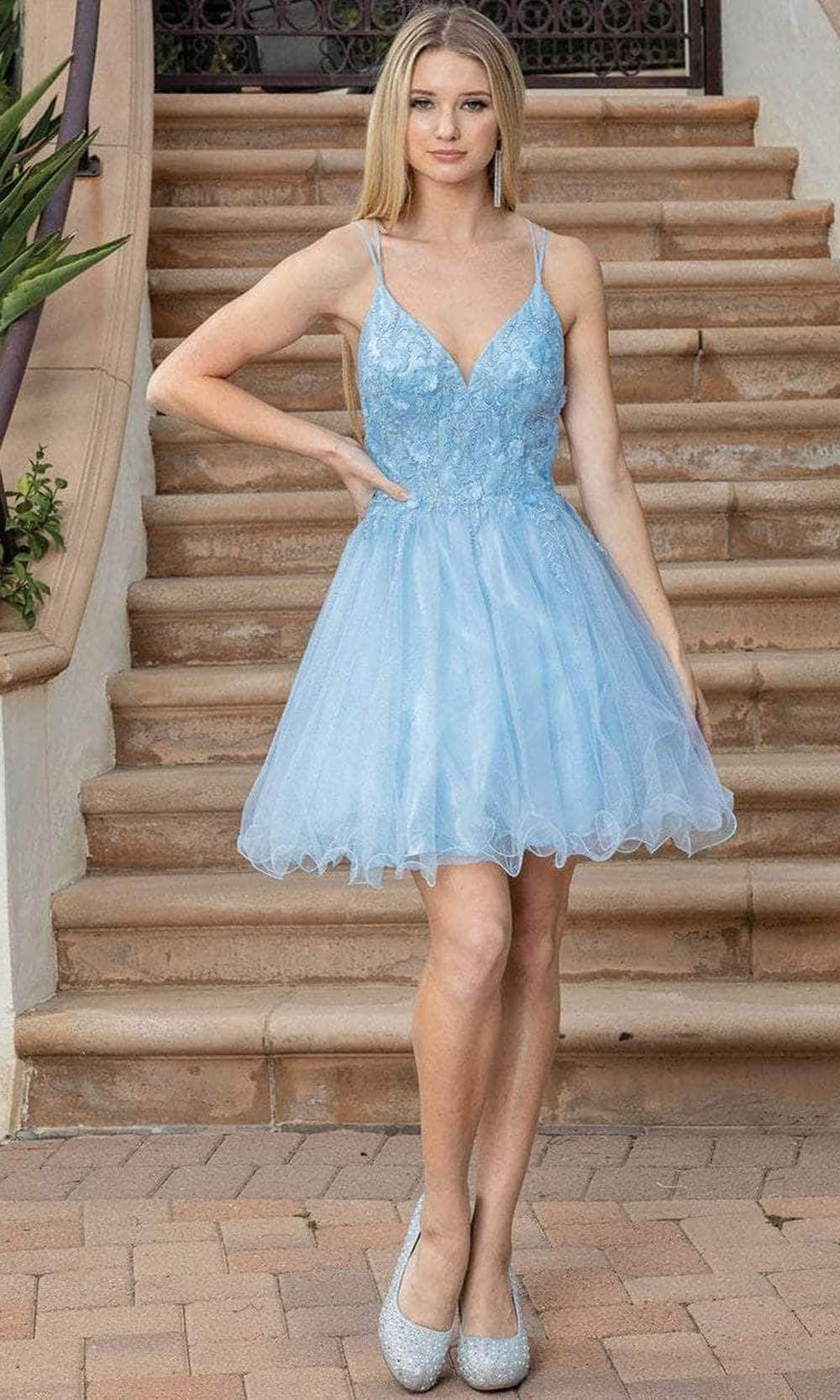 Image of Dancing Queen 3316 - Applique V-Neck Tulle Cocktail Dress