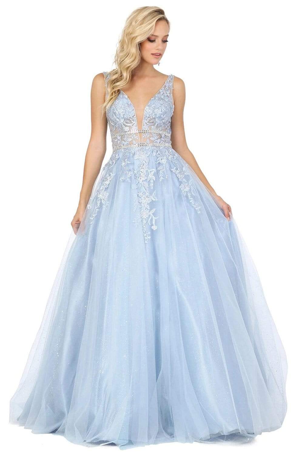 Image of Dancing Queen - 4041 Embroidered Deep V-neck Ballgown