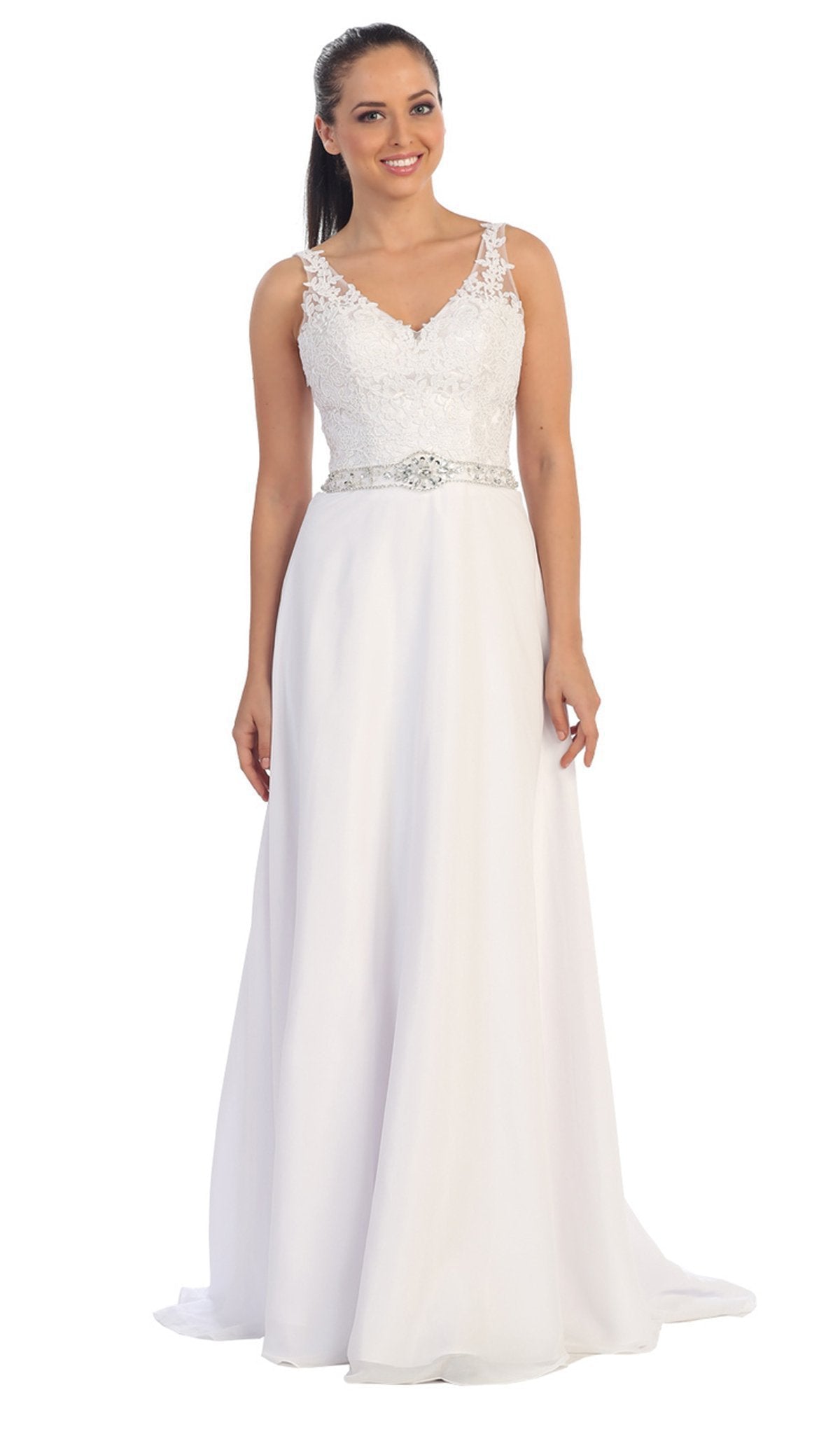 Image of Dancing Queen - 9176 V-neck Lace Evening Gown