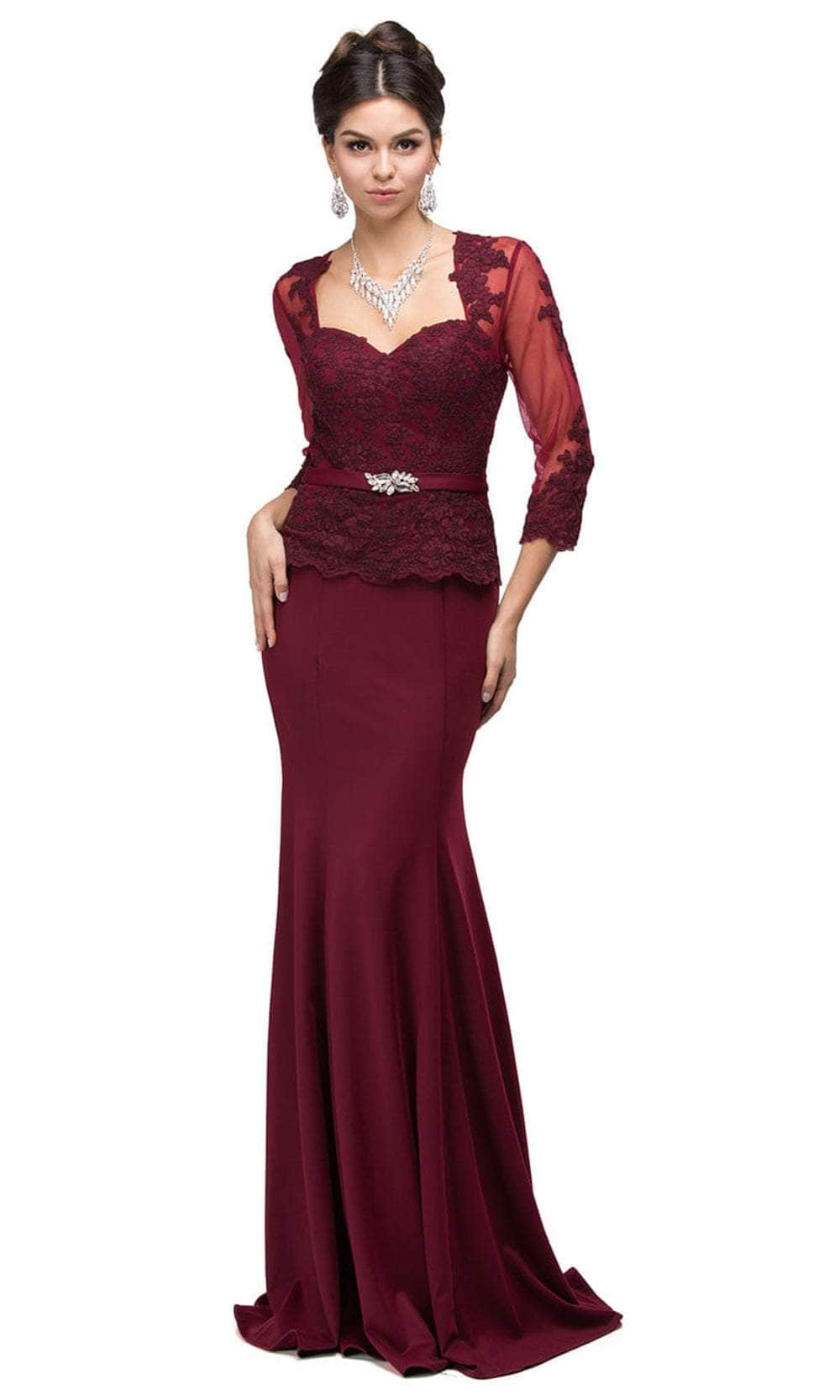 Image of Dancing Queen 9573 - Lace Peplum Long Gown