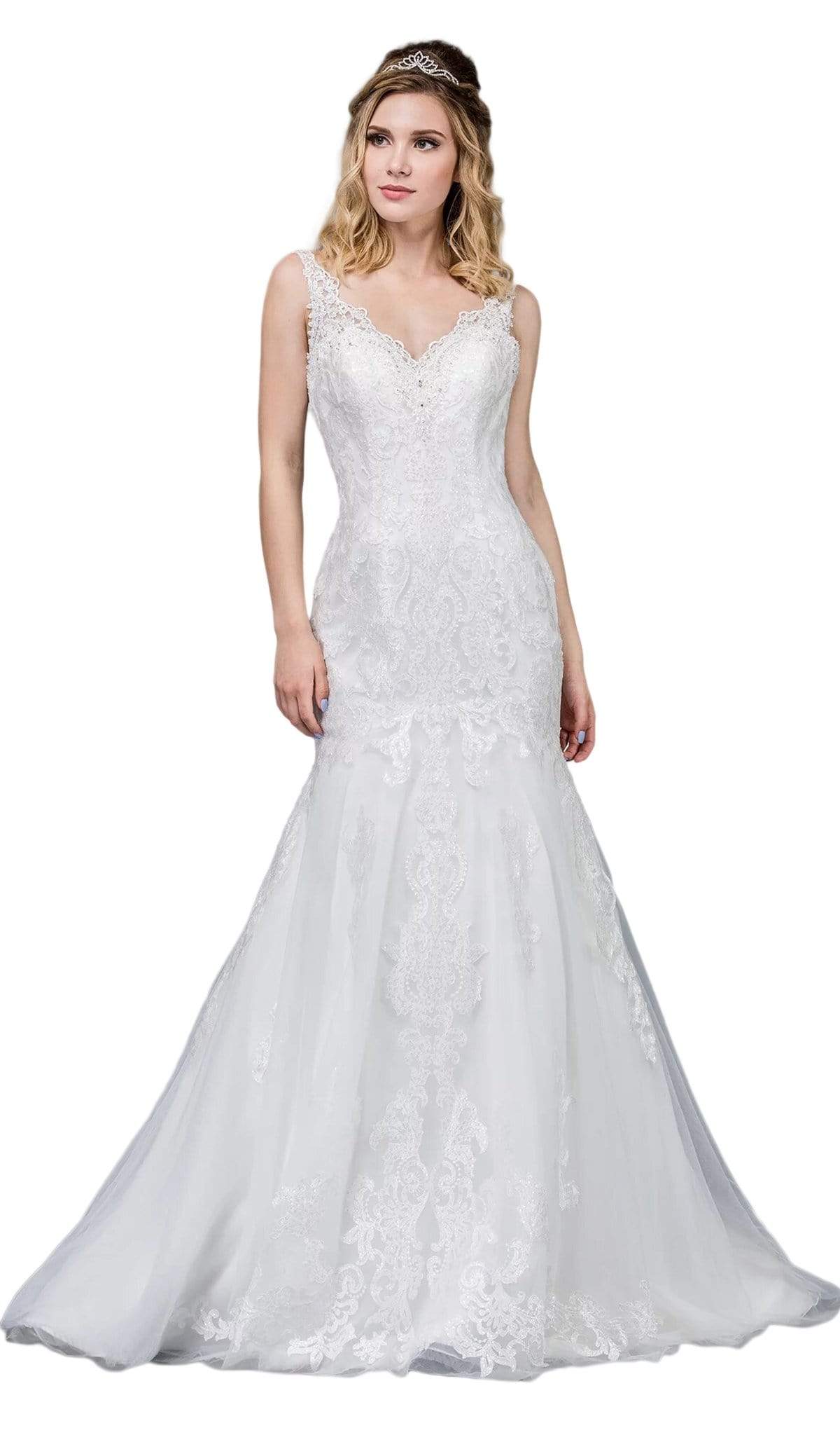 Image of Dancing Queen Bridal - 68 Applique V-neck Trumpet Gown With Train