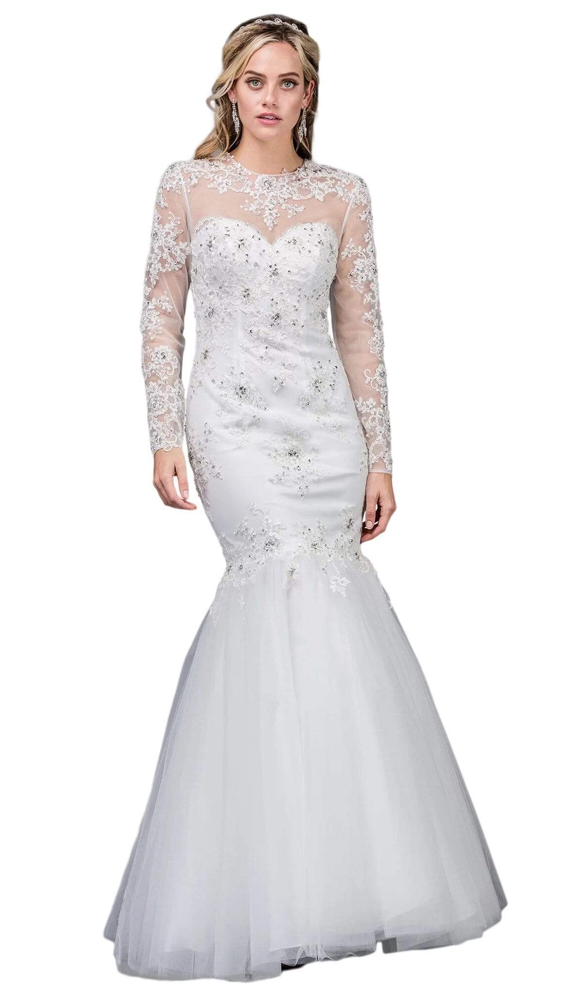 Image of Dancing Queen Bridal - 75 Lace Applique Long Sleeve Trumpet Dress
