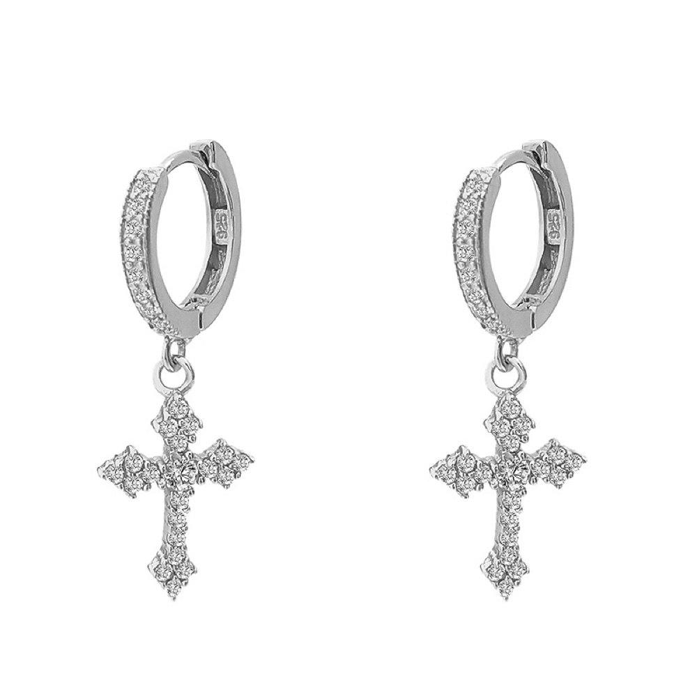 Image of Dangling Antique Cross Hoop VVS Moissanite Earrings 925 Sterling Silver ID 41085074145473