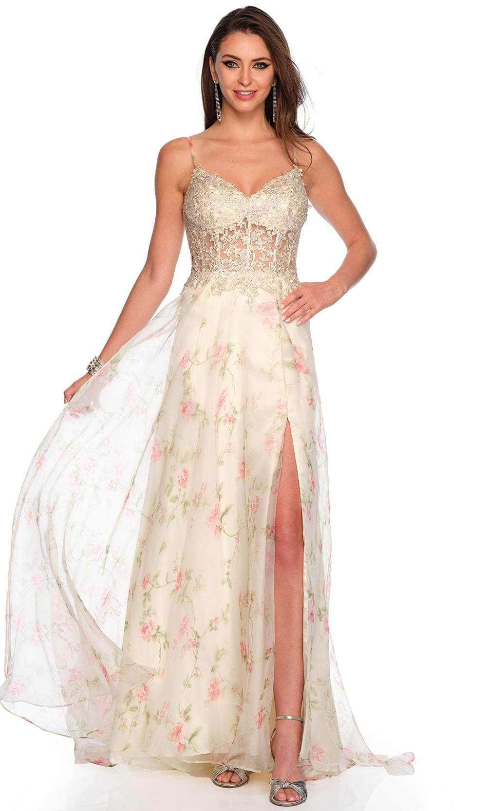 Image of Dave & Johnny 11426 - Illusion Lace Floral Printed Prom Gown