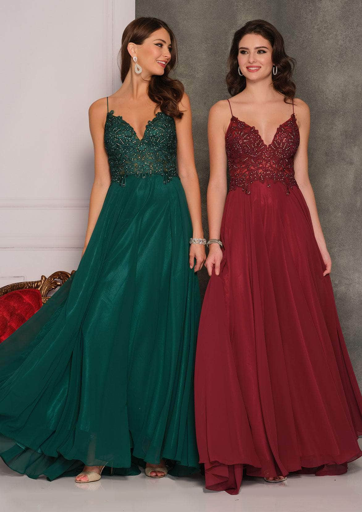 Image of Dave & Johnny - A7248 Semi Sheer Lace Top Spaghetti Strap Prom Dress