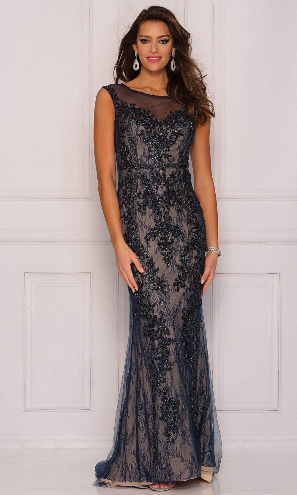 Image of Dave & Johnny A8442 - Sheer Bateau Sweetheart Evening Gown