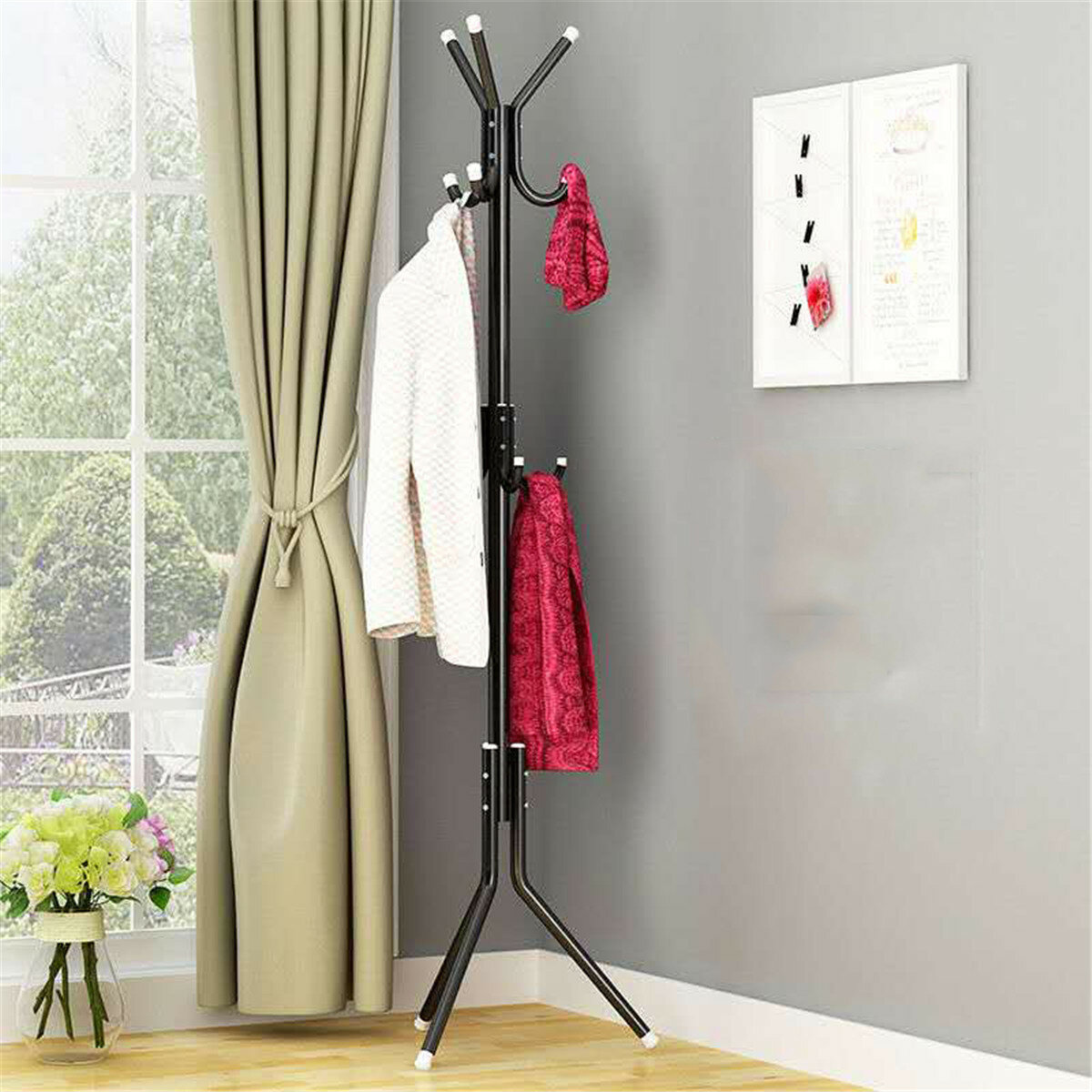 Image of Den Haven Coat Rack Stainless Steel Hat Stand 12 Hooks Clothes Hanger Hall Tree