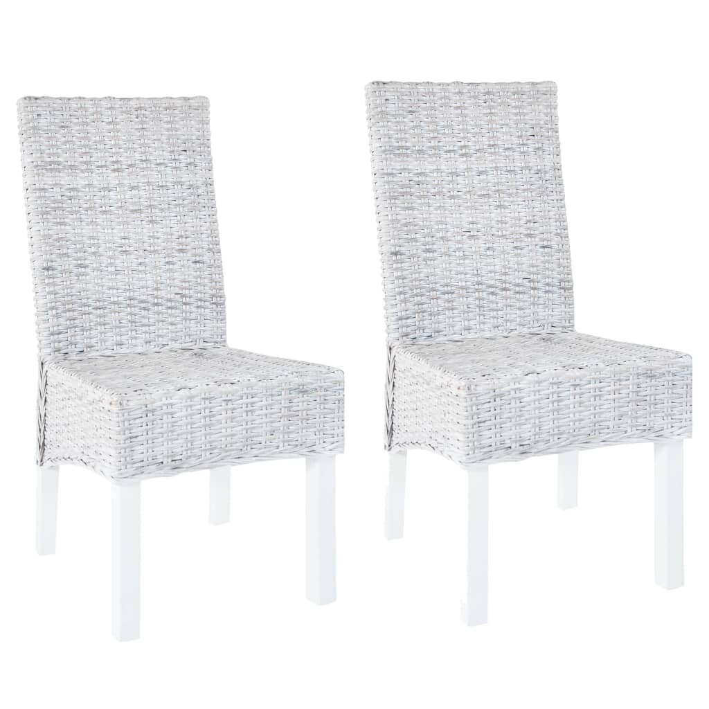 Image of Dining Chairs 2 pcs Gray Kubu Rattan and Mango Wood