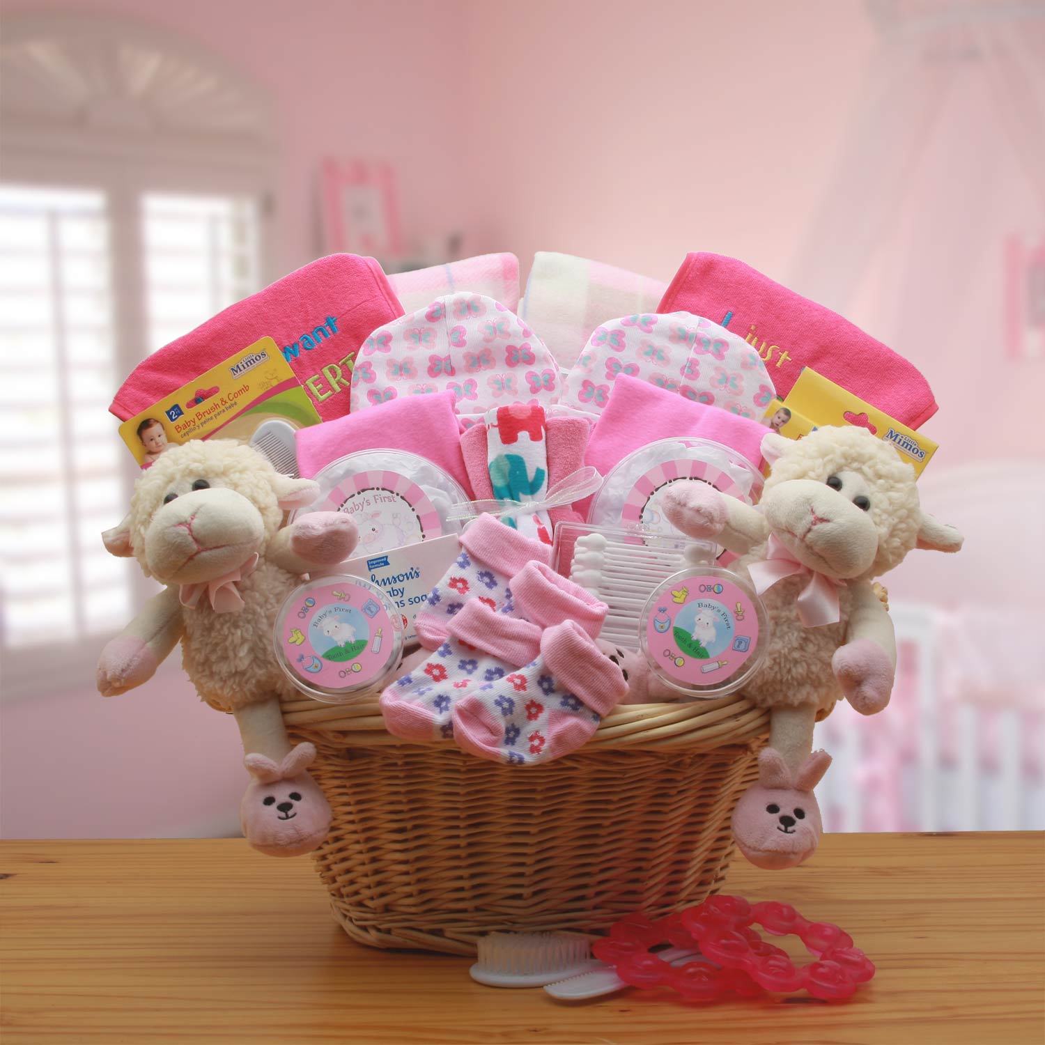 Image of Double Delight Twins New Babies Gift Basket - Pink