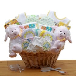 Image of Double Delight Twins New Baby Yellow Gift Basket