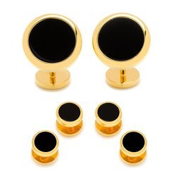 Image of Double Sided Gold Onyx Round Beveled Stud Set