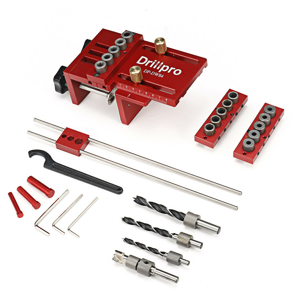 Image of Drillpro 3 in 1 Adjustable Woodworking Doweling Jig Kit Pocket Hole Jig Drilling Guide Locator For Furniture Connecting