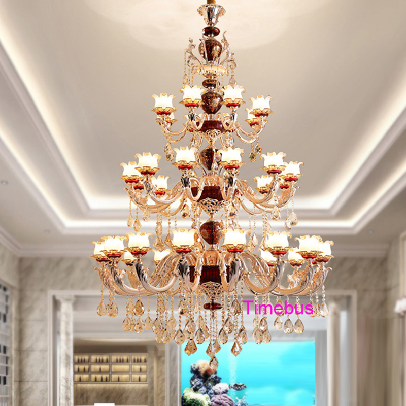 Image of Duplex Building Lamps Large Crystal Chandelier European Style Villa Living Room Stair Luxurious Crystal Lamp Hotel High Grade Three Layers L