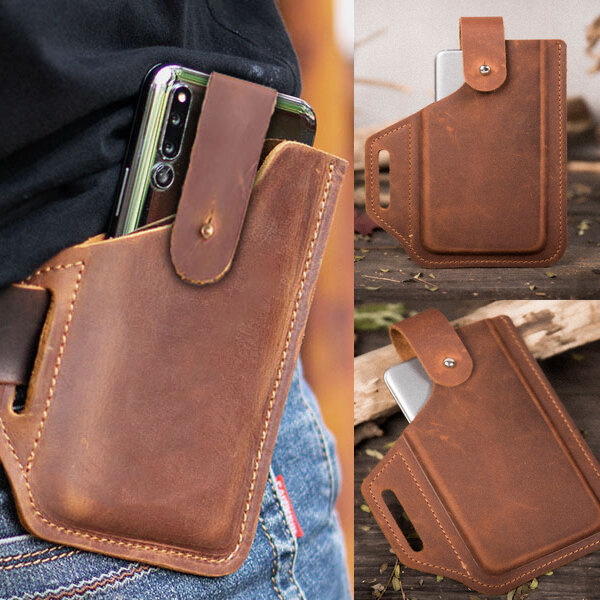 Image of E Ekphero Men EDC Genuine Leather 65 Inch Phone Holder Waist Belt Bag