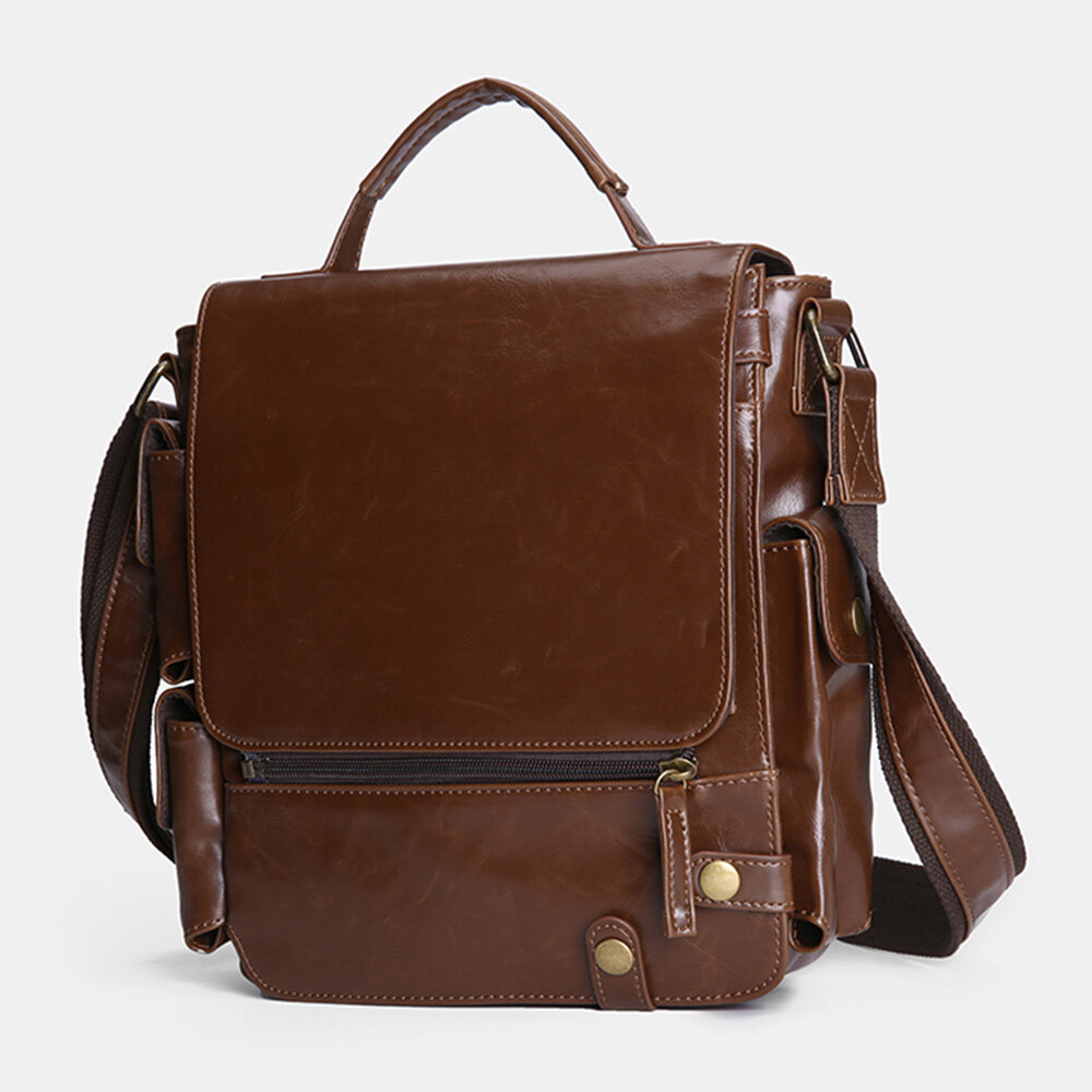 Image of E Ekphero Men PU Leather Vintage Business Multifunction Multi-card Slots Multi-pockets Crossbody Bag Shoulder Bag