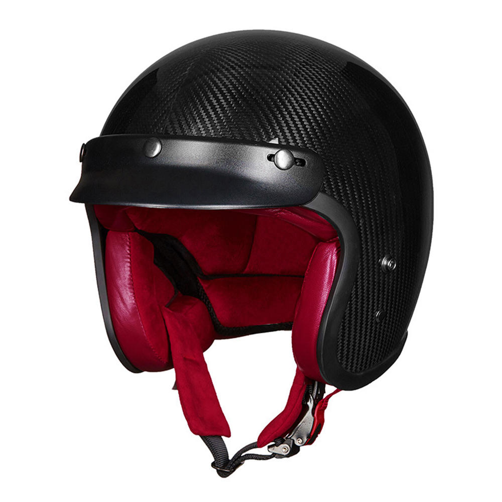 Image of ECE Upgraded 3/4 Face Helmet A500 Retro Vintage Leather Carbon fiber Motorcycle Motorbike Scooter Crash Visor