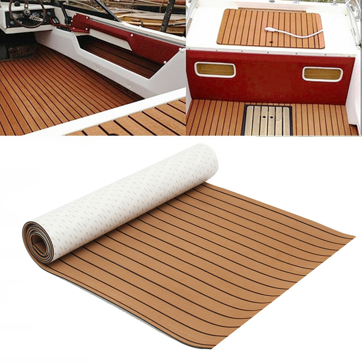 Image of ELuto 240cm x 90cm x 5mm EVA Foam Teak Decking Sheet Boat Yacht Floor Mat Self-Adhesive Marine Flooring Faux Carpet Stic
