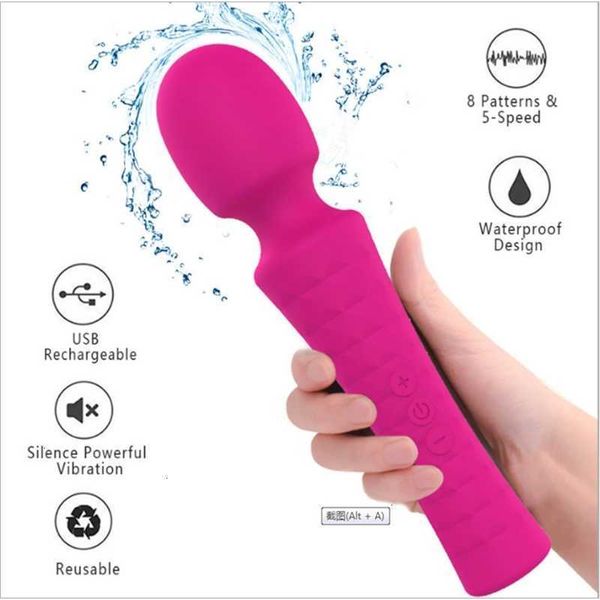 Image of ENH 812416467 toy massager massager silicone all rubber strong vibration av stick 8-frequency 5-speed waterproof vibrating magnetic suction charging women