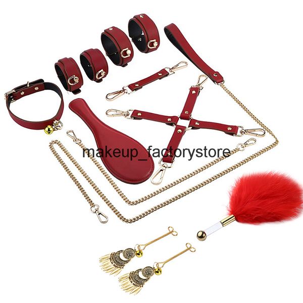 Image of ENH 828517562 toy massager massage 8 pcs toys set for adults products bdsm bondage handcuffs nipple clip feathers erotic game women