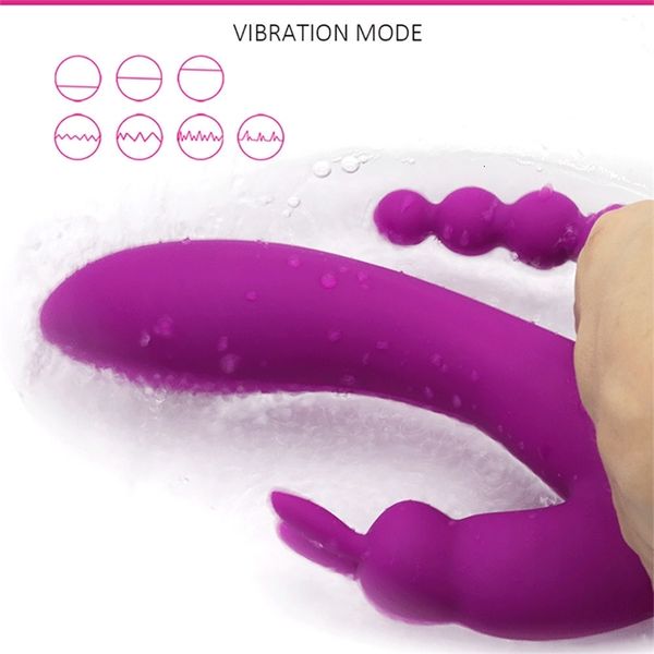 Image of ENH 829356259 toy toy massager 3 in 1 dildo rabbit vibrators for woman clitoris massage anal beads toys adults g-spot stimulation female masturbator mh2t