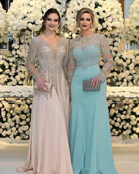 Image of ENM 475185424 2022 plus size mother&#039s dresses major beading mother of the bride dress sheath jewel elegant bling long sleeves party evening gowns