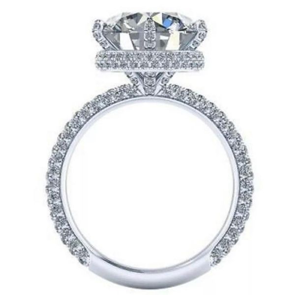 Image of ENM 631522407 lotusmaple round cut full set stones moissanite diamond color d solid 14k 18k white yellow rose gold platinum 950 halo ring 6 prongs with