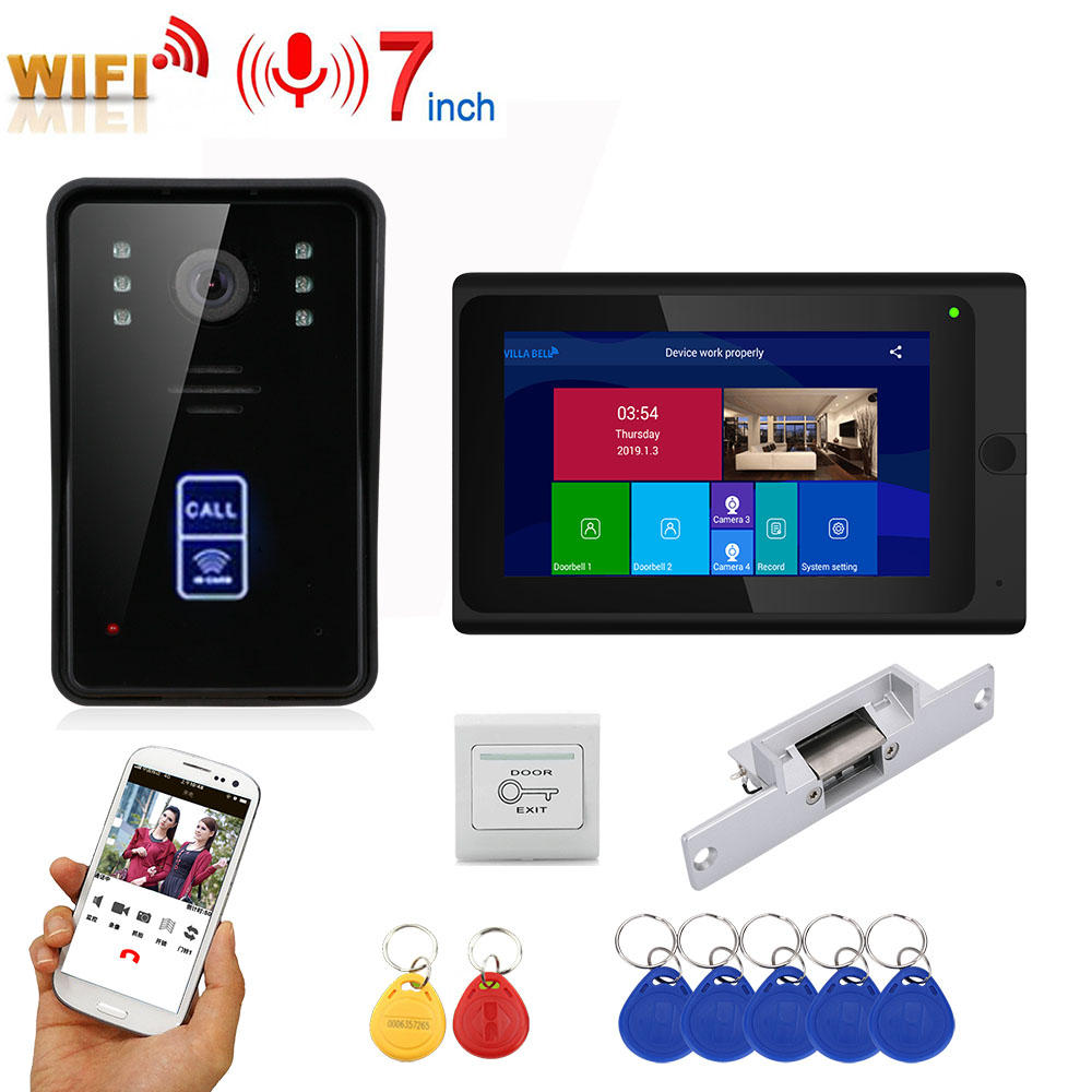 Image of ENNIO 7inch Wireless Wifi RFID Video Door Phone Doorbell Intercom Entry System with NO Electric Door Lock