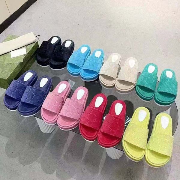 Image of ENS 769524214 designer women&#039s slippers sandal slides2022 summer new products thick bottom embroidery heightening sandals gradient color one word sli