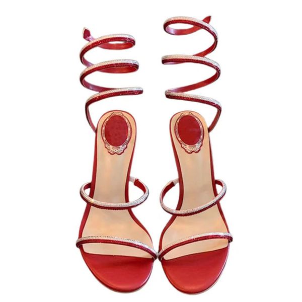 Image of ENS 770725905 designer sandals women&#039s heels rope fashion rhinestone slides open toe stilettos women&#039s leather luxury banquet shoes sizes 35-43