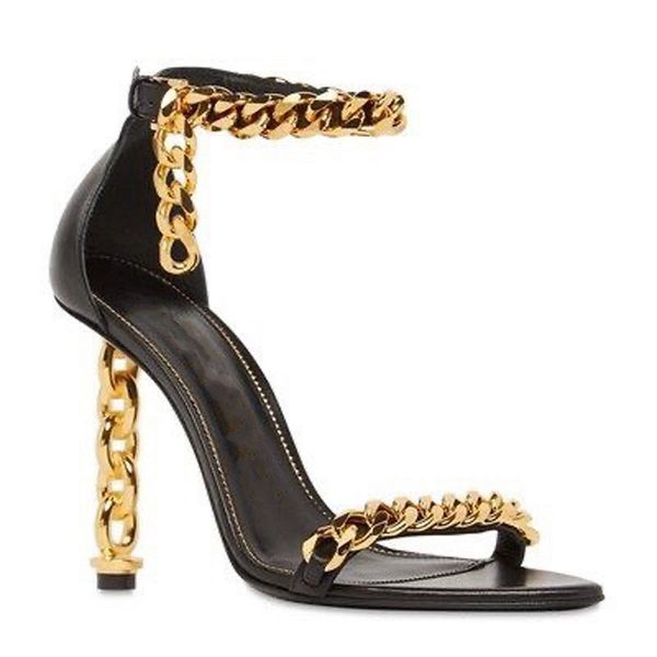 Image of ENS 772298463 fashion designer sandals super high heel 105cm luxury womens shoes sheepskin chain buckle leather slides women banquet shoes 35-42