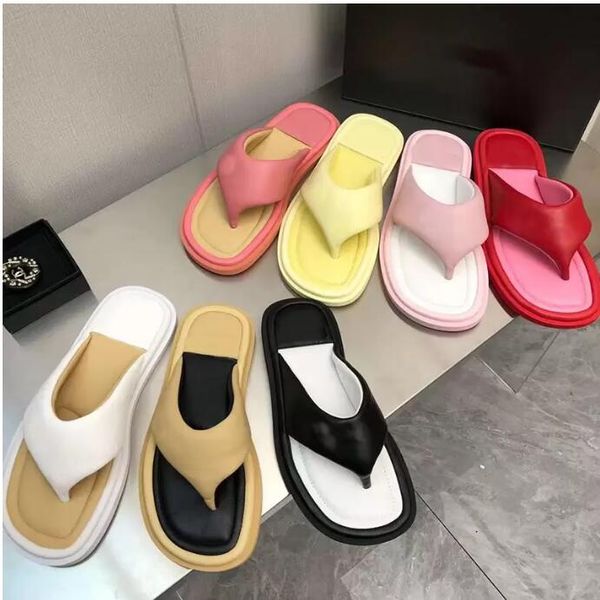 Image of ENS 851682444 designer leather slide platform sandals new summer fashion comfortable mule flat bottom slippers ladies multicolor beach sandals size 35-42