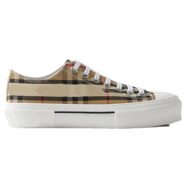 Image of ENS 886625383 womens cotton casual shoes designer luxury canvas shoes flat bottom low beige plaid stripe sneakers