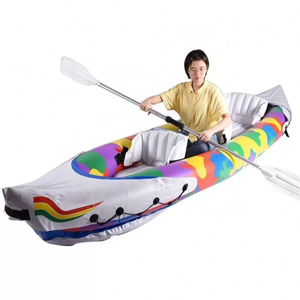 Image of ENSP 850877983 380x90cm portable 3-person surfboard inflatable sport kayak set canoe boat with 2 pcs aluminum oars and high output air pump in stock by air