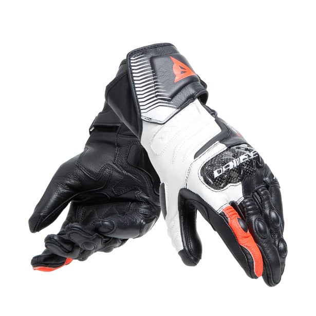 Image of EU Dainese Carbon 4 Long Lady Leather Noir Blanc Fluo Rouge Gants Taille S