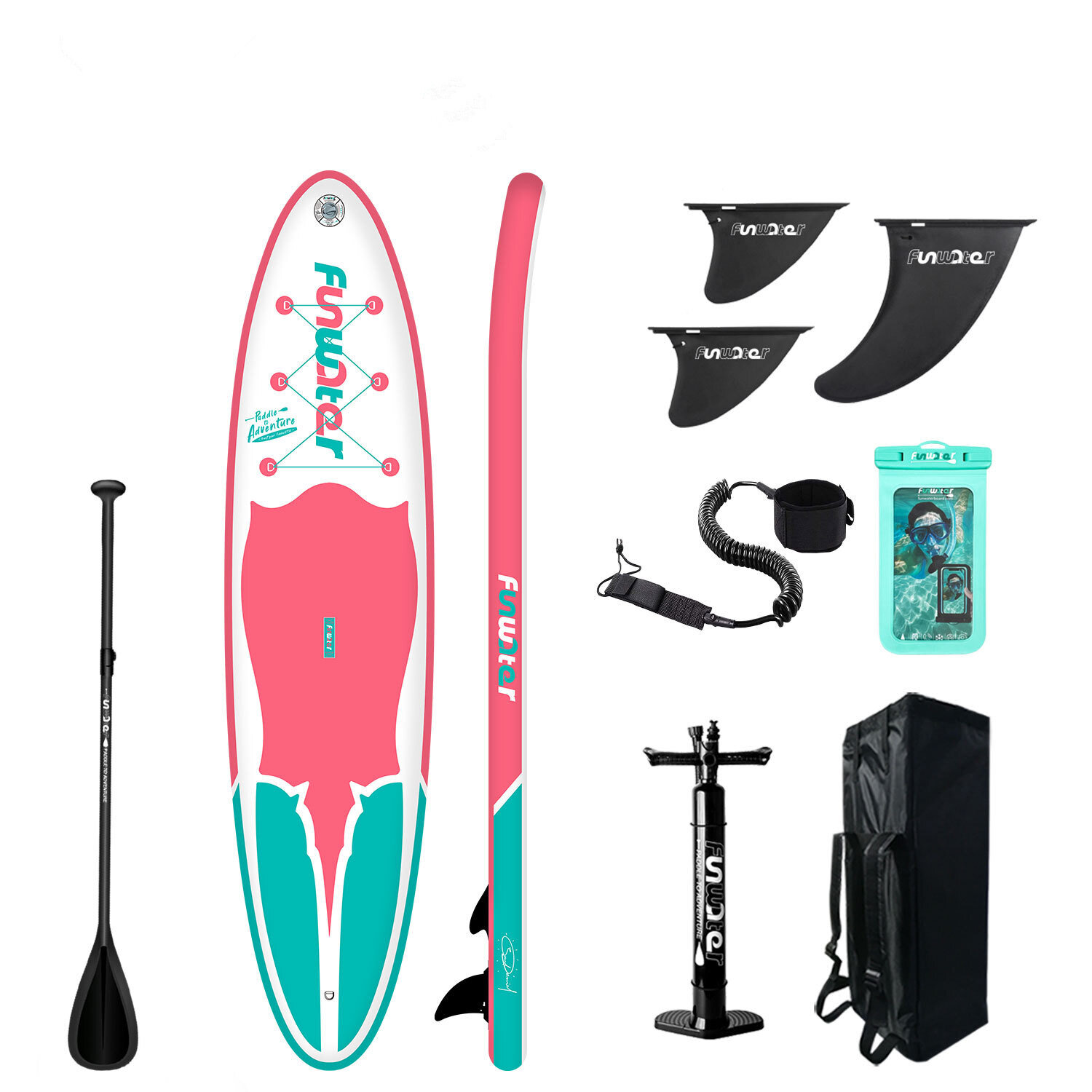 Image of [EU Direct] FunWater Inflatable Paddle Board Stand Up Portable Surfboard Pulp Board With Backpack Waterproof Phonecase