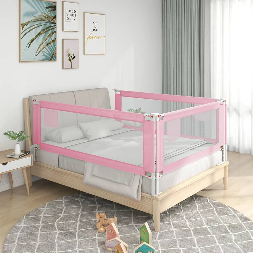Image of [EU Direct] vidaxl 10206 Toddler Safety Bed Rail Pink 200x25 cm Fabric Polyester Children's Bed Barrier Fence Foldable H