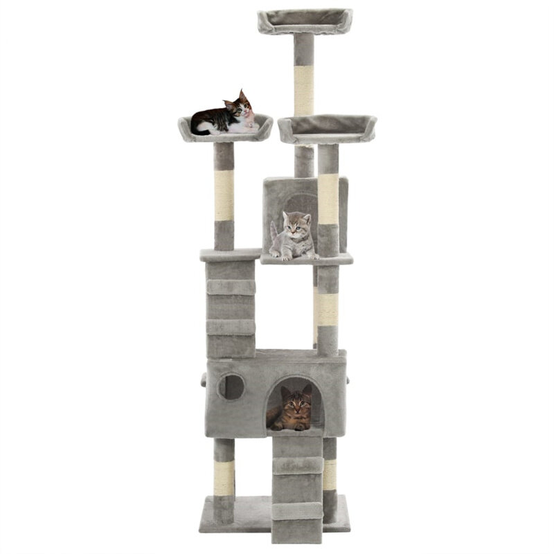 Image of [EU Direct] vidaxl 170612 Cat Tree with Sisal Scratching Posts 170 cm Hammock Scratcher Tower Home Furniture Climbing Fr