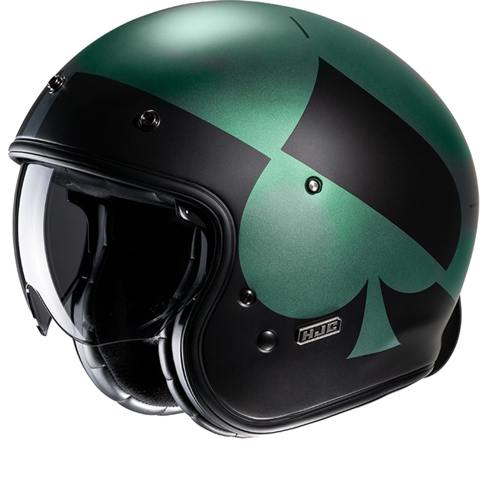 Image of EU HJC V31 Kuz Vert Noir MC4SF Open Face Helmet Taille XS