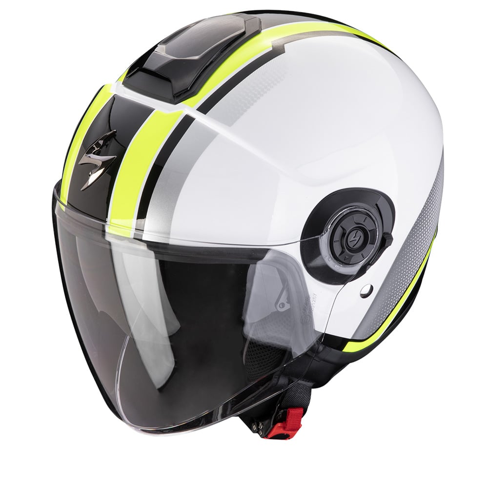 Image of EU Scorpion Exo-City II Vel White Neon Yellow Jet Helmet Taille S