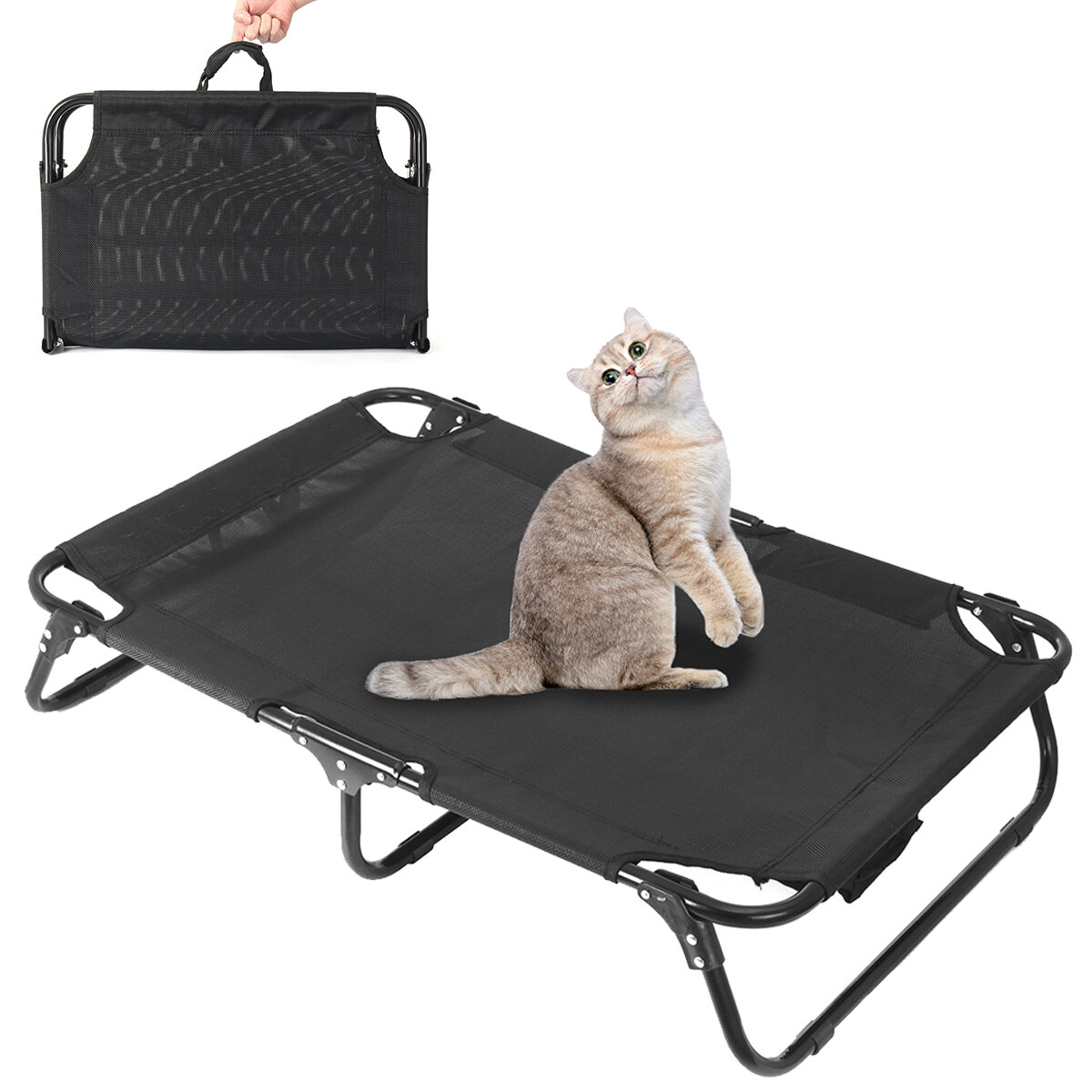 Image of Elevated Pet Bed Dog Cat Cooling Lounger Folding Breathable Mesh Mat Foldable Removable