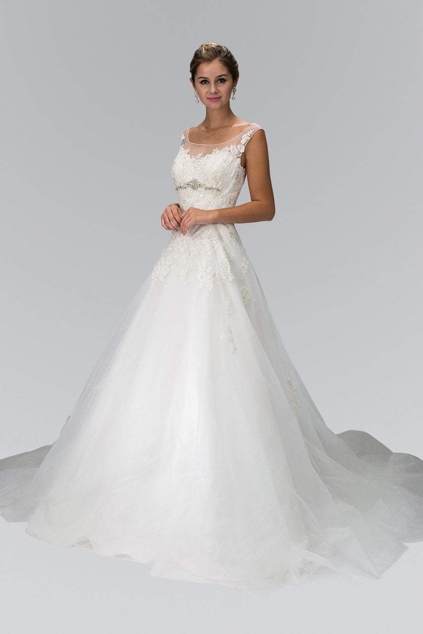 Image of Elizabeth K Bridal - GL1355 Cap Sleeve Floral Appliqued Tulle Wedding Dress